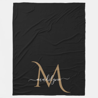 Elegant Black and Gold Monogram Script Name Bab Fleece Blanket