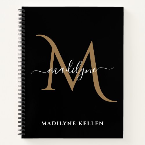 Elegant Black and Gold Monogram Script Name  Notebook