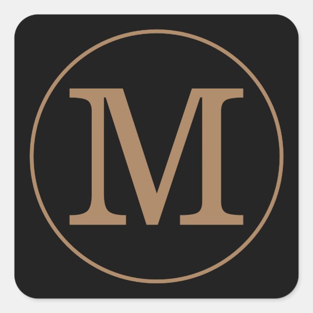 Elegant Black and Gold Monogram Square Sticker (Front)