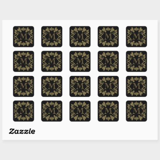 Elegant Black And Gold Monogram Stickers Zazzle