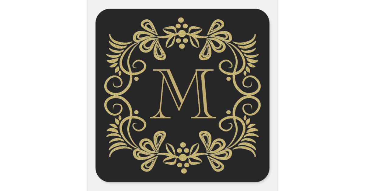 Elegant Black And Gold Monogram Stickers Zazzle