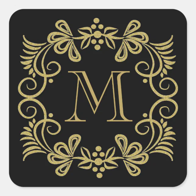 Elegant Black And Gold Monogram Stickers Zazzle