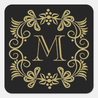 Elegant Black And Gold Monogram Stickers