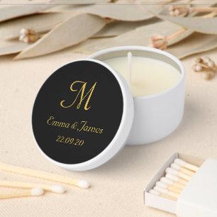 Elegant Black and Gold Monogram Wedding Name Mini Candle Favors