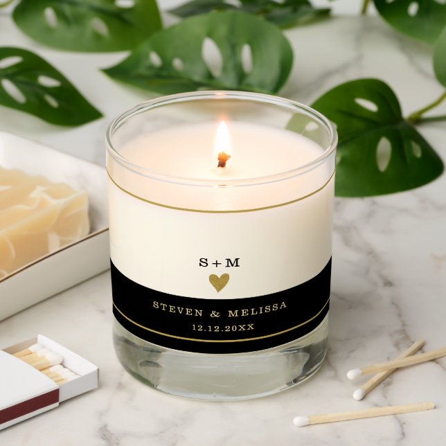 Elegant Black And Gold Monogram Wedding Scented Candle (Lit)