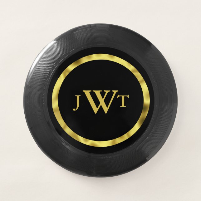 Elegant Black and Gold Monogram Wham-O Frisbee (Front)