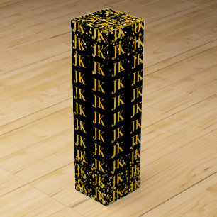 Elegant Black and Gold Monogram Wine Box