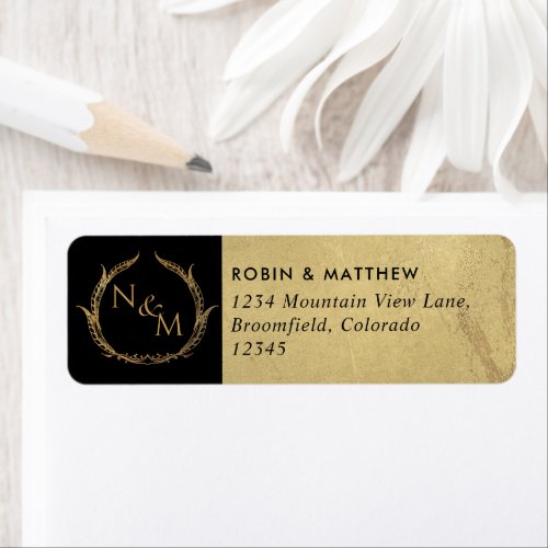 Elegant Black and Gold Monogrammed Wedding Label