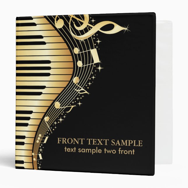 Elegant Black And Gold Music Notes Design 3 Ring Binder (Front/Inside)