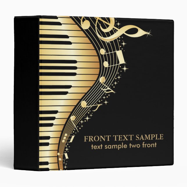 Elegant Black And Gold Music Notes Design 3 Ring Binder (Front/Spine)