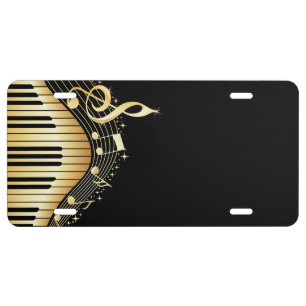 Elegant Black And Gold Music Notes Design License Plate