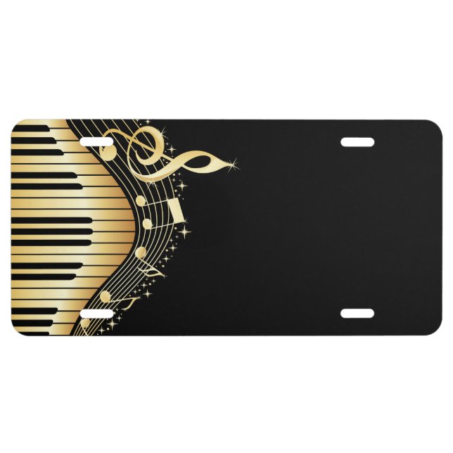 Elegant Black And Gold Music Notes Design License Plate (Front)