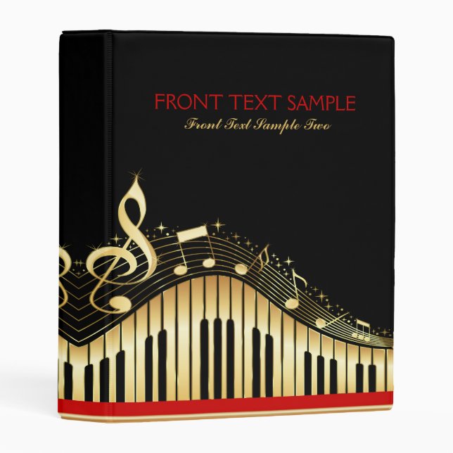 Elegant Black And Gold Music Notes Design Mini Binder (Front/Spine)