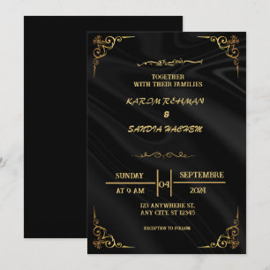 Elegant Black and gold Muslim Wedding Invitation