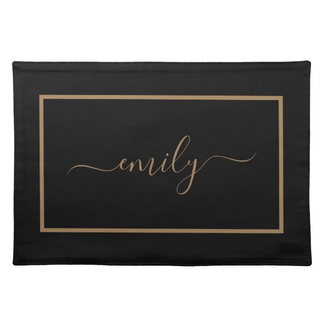 Elegant Black And Gold Name Cloth Placemat (Front)