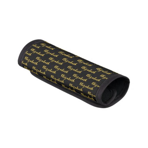 Elegant Black and Gold Name Script Text Pattern Luggage Handle Wrap