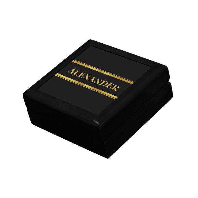 Elegant Black and Gold Name Text Template Gift Box (Side)