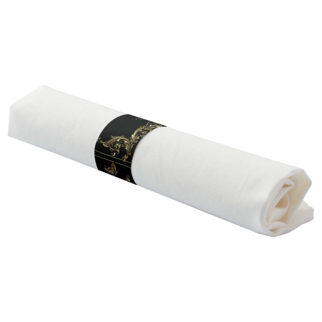 Elegant Black and Gold Napkin Bands (Angled)