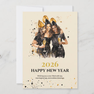 Elegant Black and Gold New Year Greeting Card