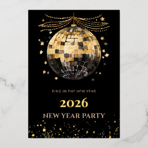 Elegant Black and Gold New Year Invitation Card