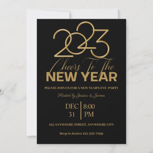 Elegant Black And Gold New Years Eve Invitation