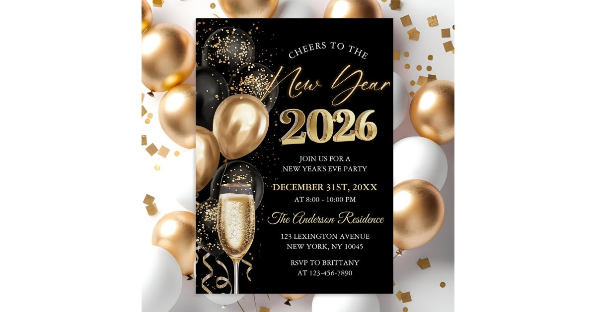 Elegant Black and Gold New Year's Eve Party Invitation | Zazzle