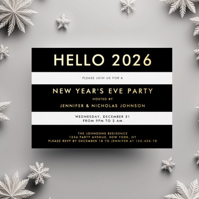 Elegant Black And Gold New Year's Party Foil Invitation (Elegant Black And Gold New Year's Party Foil Invitation)