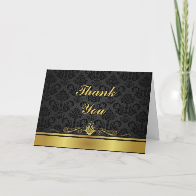 Elegant Black and Gold Notecard (Front)