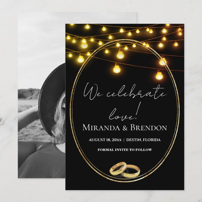 Elegant black and gold ocher, confetti invitation (Front/Back)