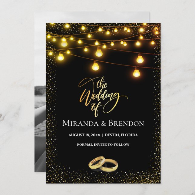 Elegant black and gold ocher, confetti invitation (Front/Back)