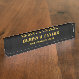 Elegant Black and Gold Office Business Custom Desk Name Plate