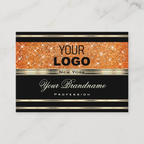 Elegant Black and Gold Orange Sparkle Glitter Logo Business Card