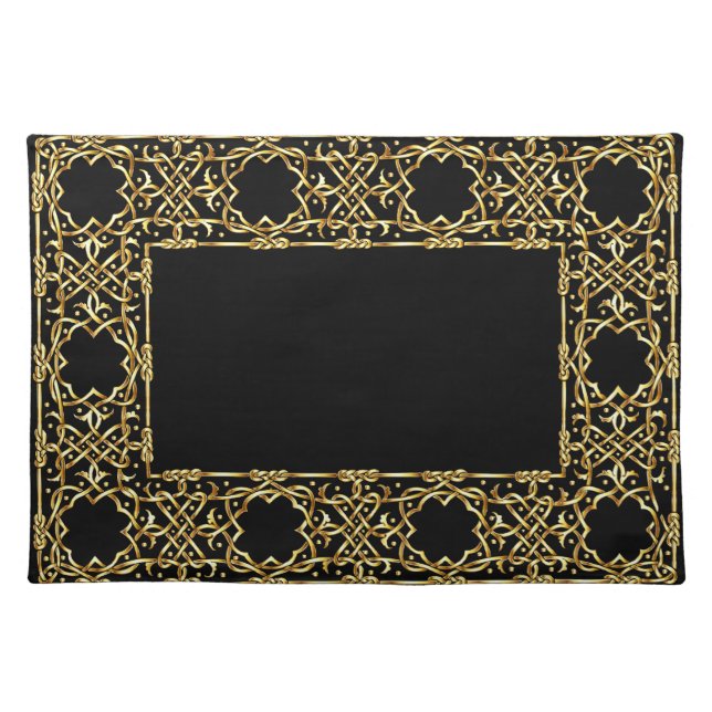Elegant black and gold ornamental cloth placemat (Front)