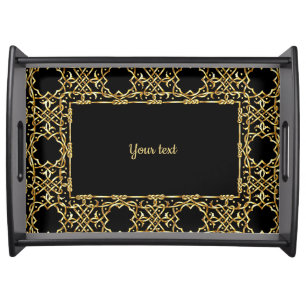 Elegant black and gold ornamental serving tray