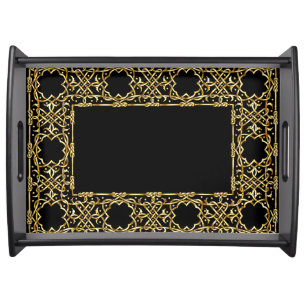 Elegant black and gold ornamental serving tray