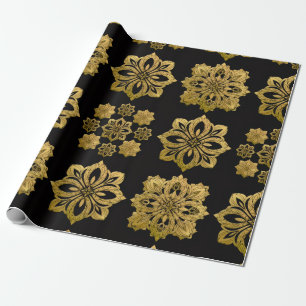 Elegant Black and Gold Ornate Christmas Wrapping P Wrapping Paper
