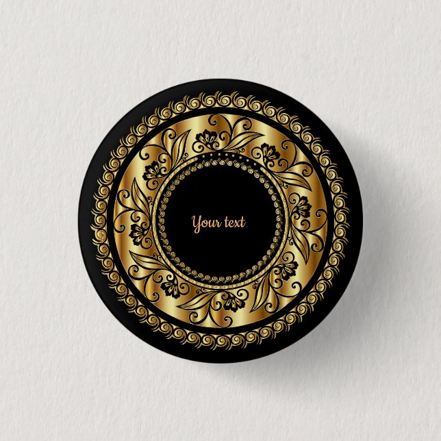 Elegant Black and Gold Ornate Template Button (Front)