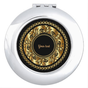 Elegant Black and Gold Ornate Template Compact Mirror