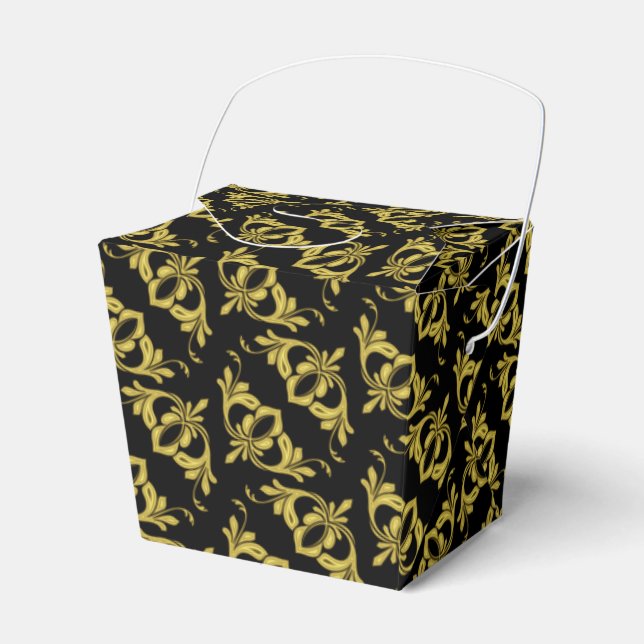 Elegant Black and Gold Pattern Favor Boxes (Front Side)