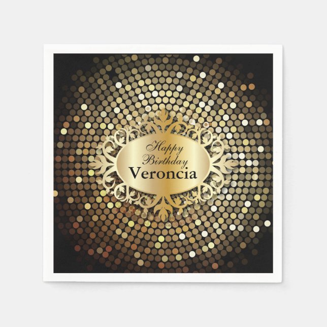 Elegant Black and Gold Personalize Napkins (Front)