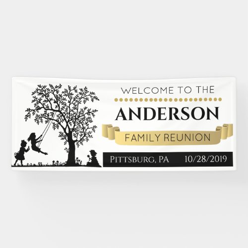 Elegant Black and Gold Personalized Family Reunion Banner