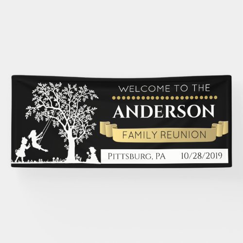 Elegant Black and Gold Personalized Family Reunion Banner