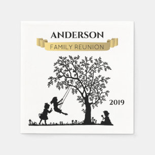 Elegant Black and Gold Personalized Family Reunion Napkins