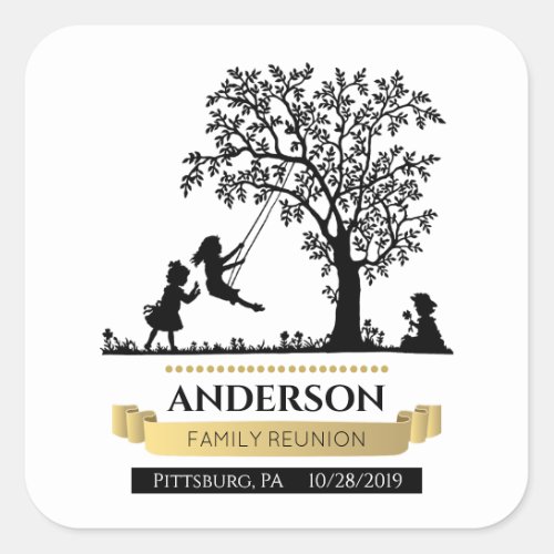 Elegant Black and Gold Personalized Family Reunion Square Sticker