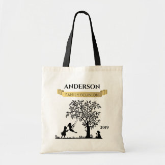 Elegant Black and Gold Personalized Family Reunion Tote Bag