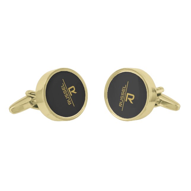 Elegant Black and Gold Personalized Groomsmen  Cufflinks (Angled)