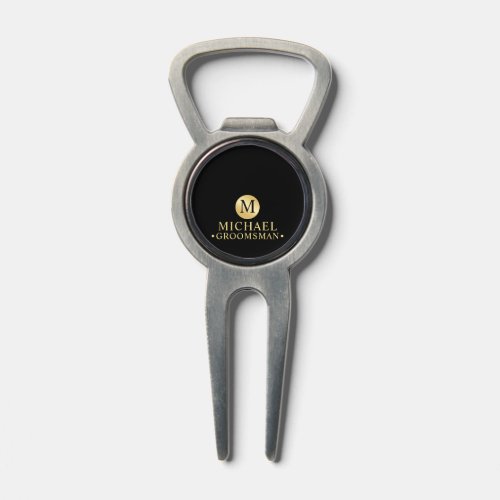 Elegant Black and Gold Personalized Groomsmen Divot Tool