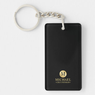 Elegant Black and Gold Personalized Groomsmen Keychain