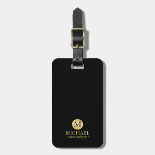 Elegant black and  Gold Personalized Groomsmen Luggage Tag