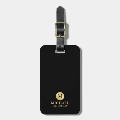 Elegant black and  Gold Personalized Groomsmen Luggage Tag
